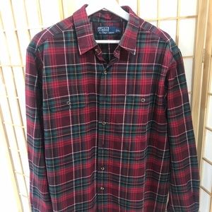 RALPH LAUREN Plaid Red Green Shirt Elbow Patch